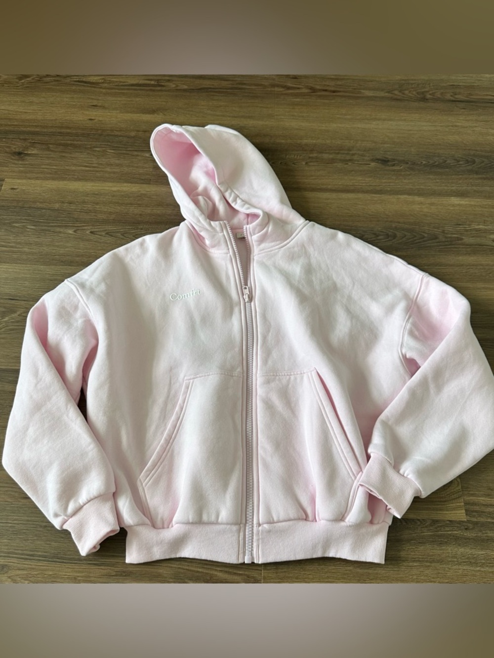 COMFRT Womens Full Zip Hoodie Sweatshirt Light Pink XXS Oversized Comfort EUC